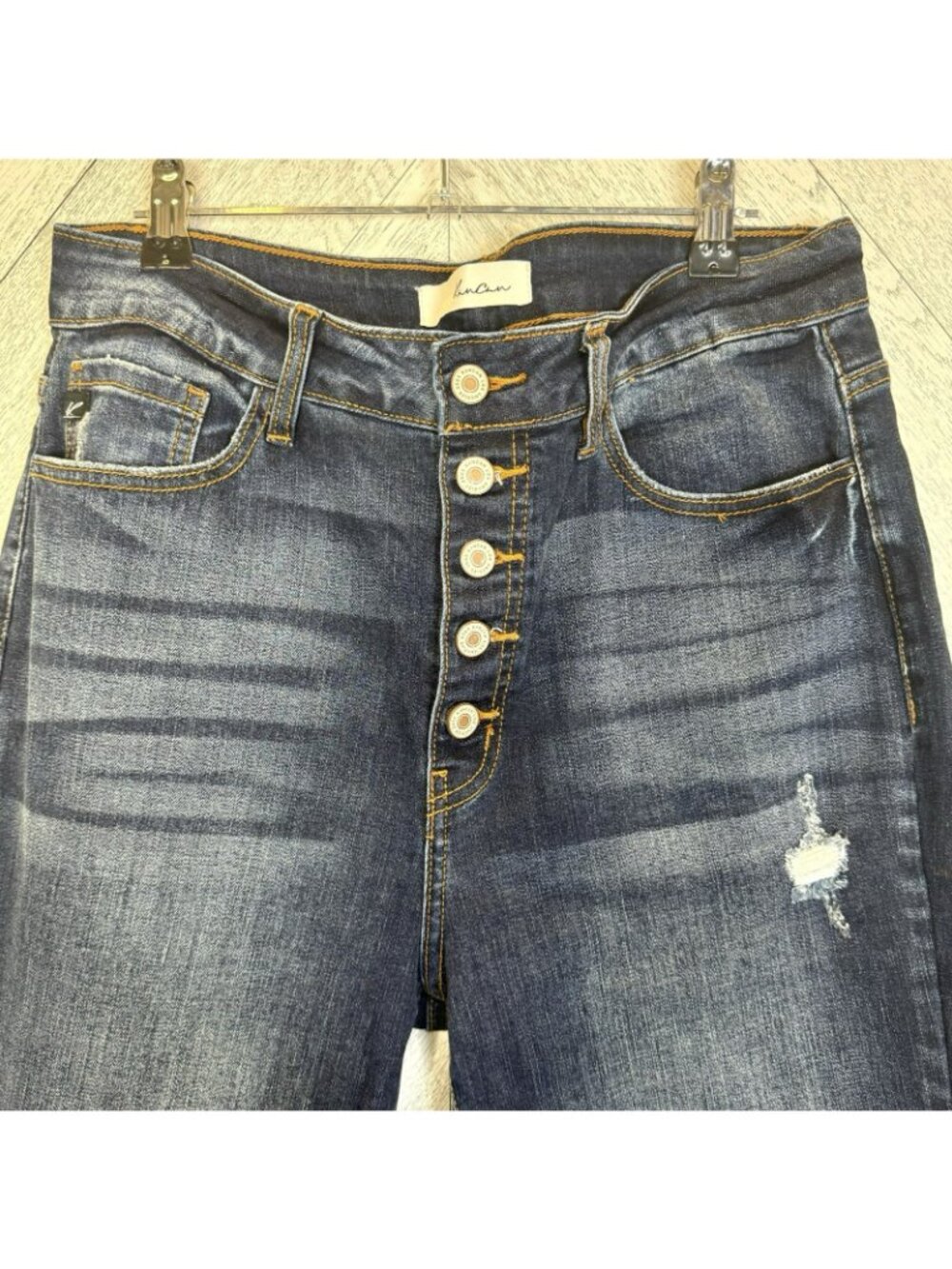 Kancan Skinny Jeans Womens Size 29 Exposed Button Fly Dark Wash Raw Hem 26" - Picture 2 of 7